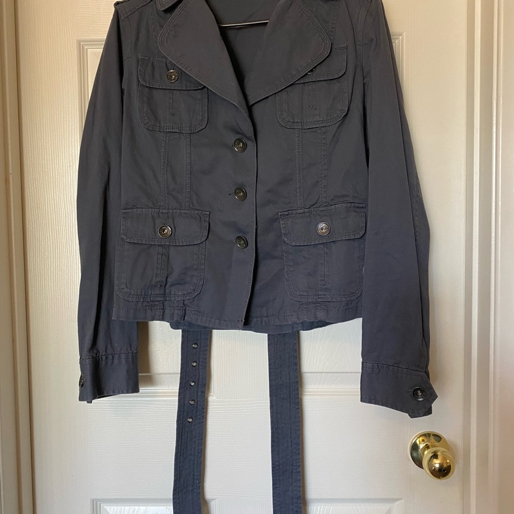 Calvin Klein Jeans Blue Utility Jacket with Notched Lapel and Belt